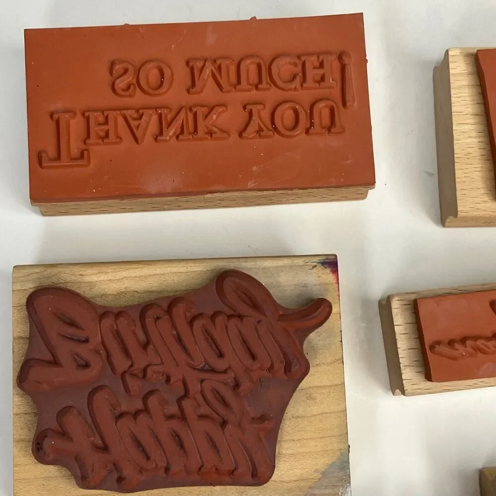 Lot of 8 Assorted Happy Birthday Merry Christmas Thank You Rubber Stamps